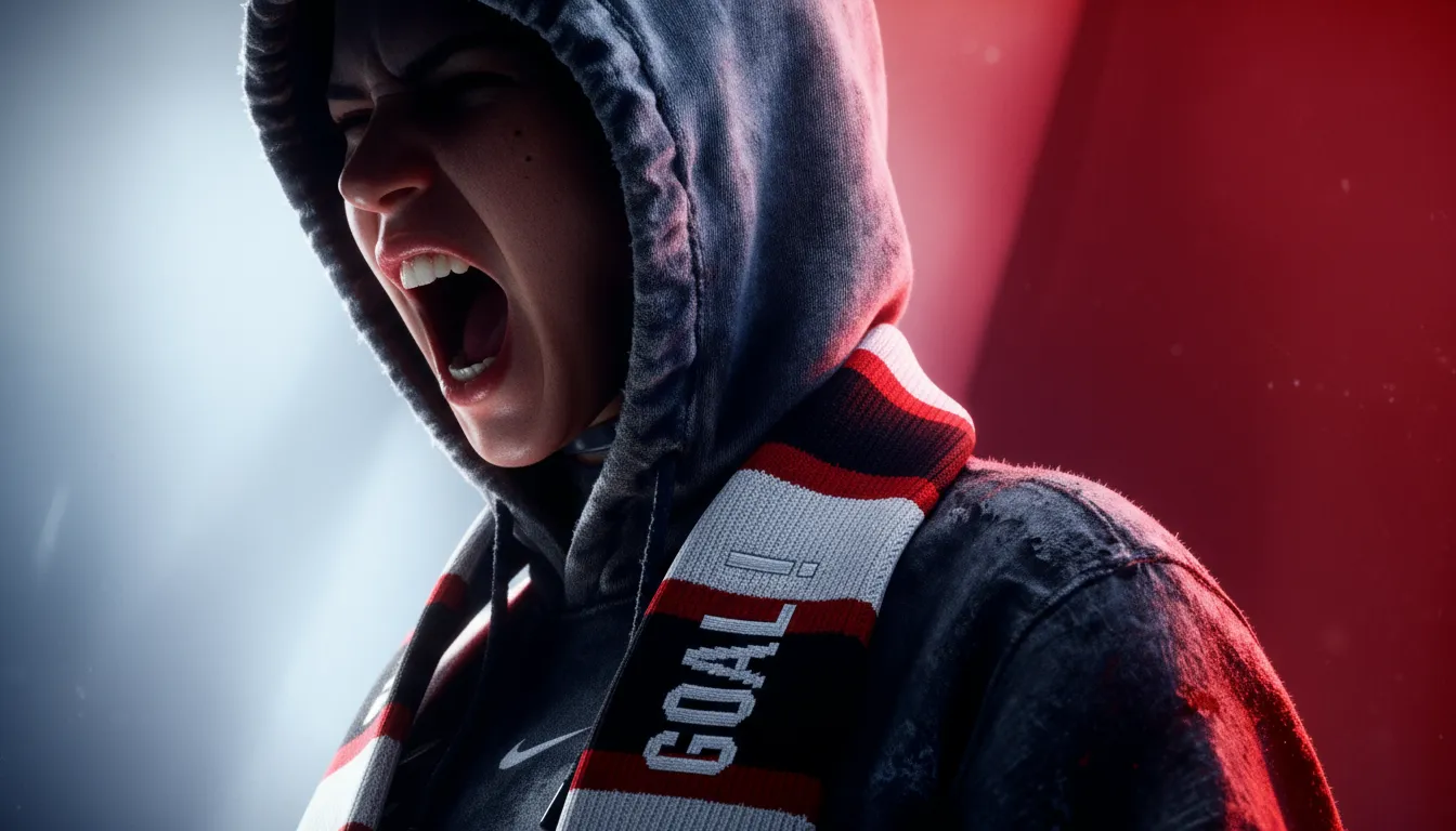 Football fan shouting at stadium